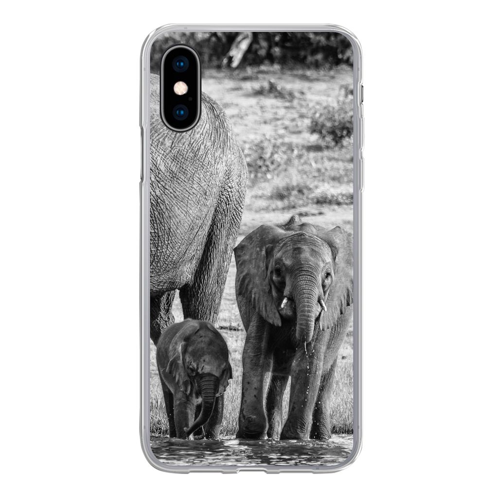 MuchoWow Handyhülle Schutzhülle Hülle für iPhone X Elefant - Wasser - Tiere - Schwarz - Weiß Silikon Softcase Handy Hülle - Handyhülle