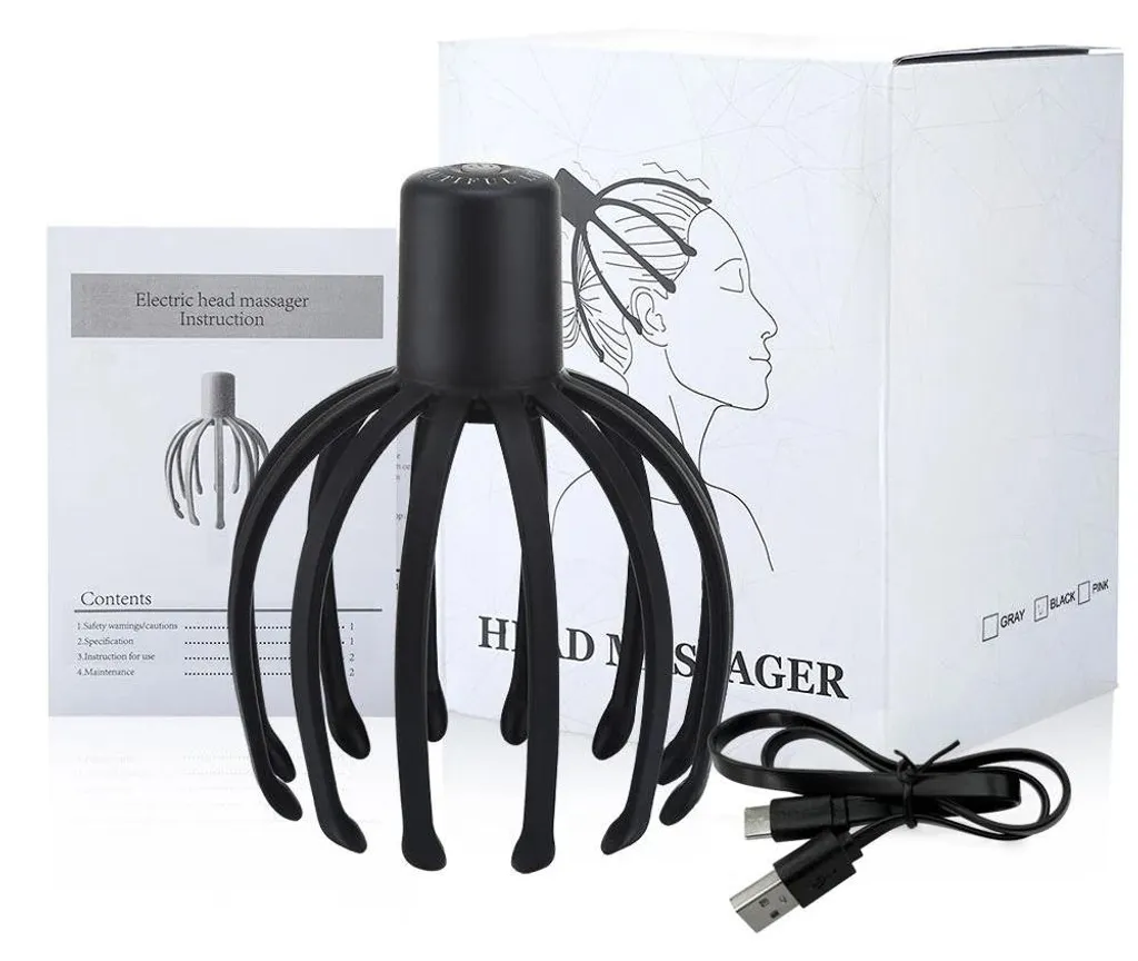Appareil de massage du cuir chevelu mains libres noir rechargeable USB