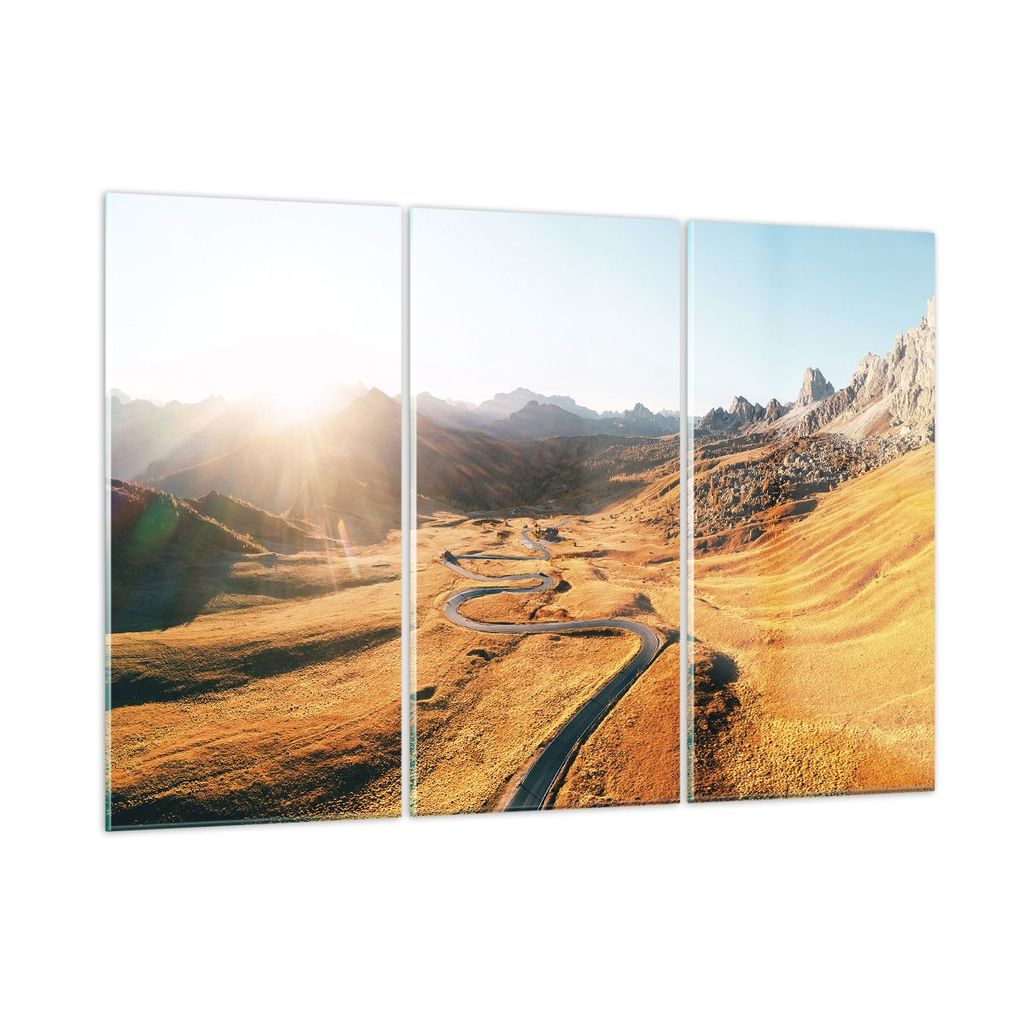 Bilder auf glas - 3 Teile - Sonne Berge Weg - 105x70cm - Glasbilder - Wandbilder - Bilder - zum Aufhängen bereit - Wanddekoration aus Glas - Glas ...