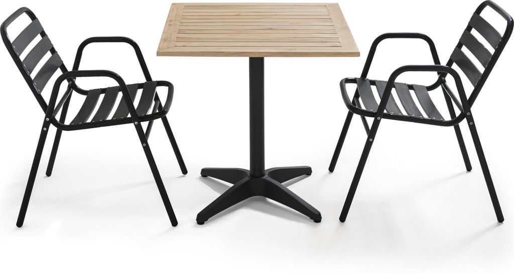 Set aus Gartentisch aus Holz und 2 Sesseln aus Aluminium Braun - Oviala Times square