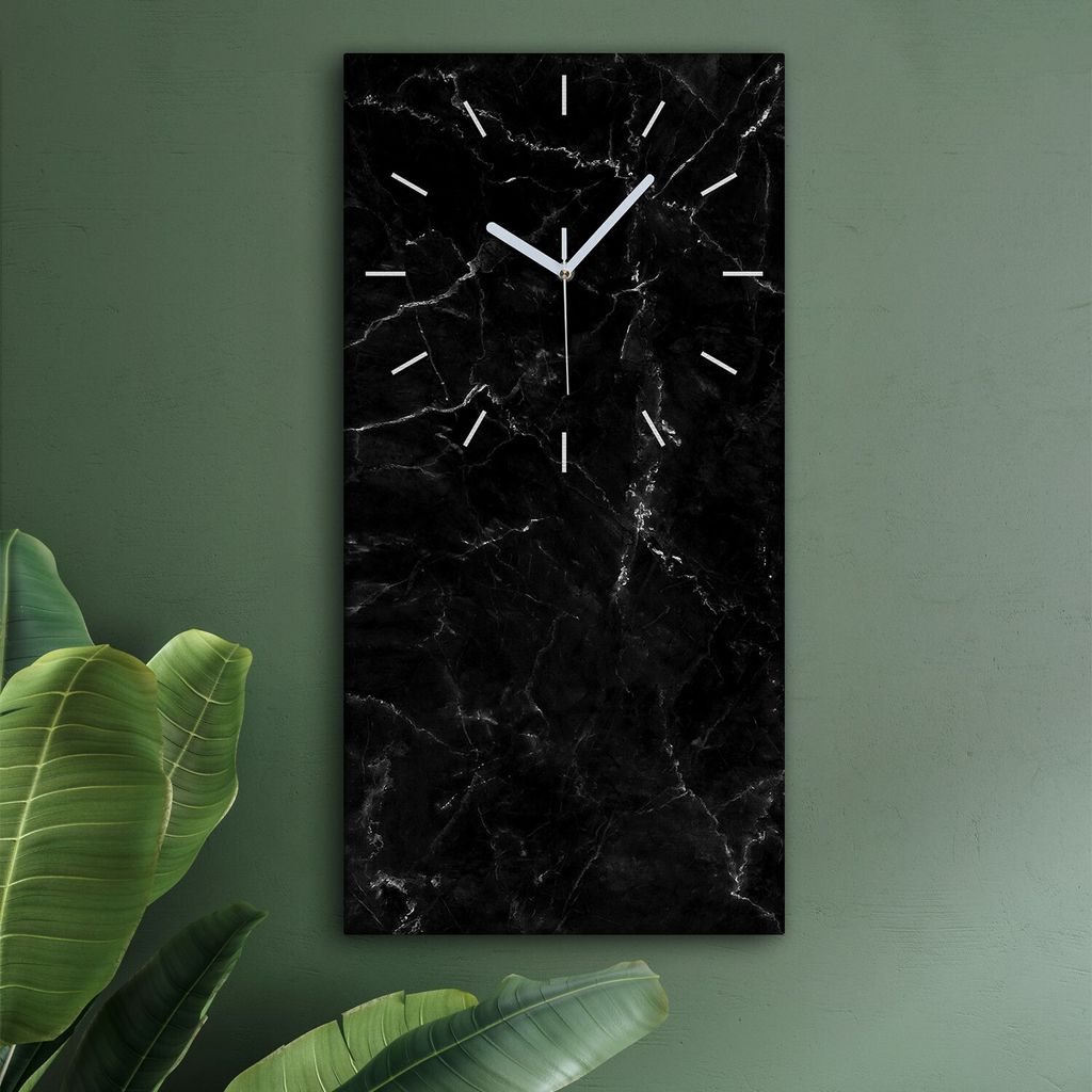 Wohnzimmer Leinwand Uhr Geräuschlos Küche 30x60 Schwarzer, Marmor, Textur, weiße Zeiger