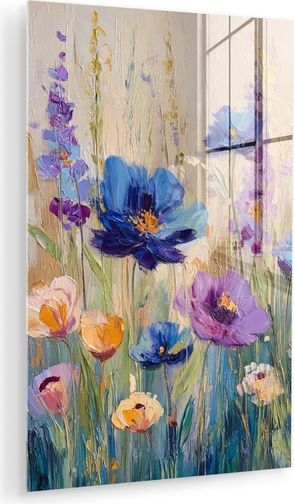 MuchoWow Glasbilder - Bilder auf Wandbild - Foto auf Glas Sommer - Wildblumen - Pinselstriche 60x90 cm Wanddekoration aus Glas - Acrylglasbild - Ac...