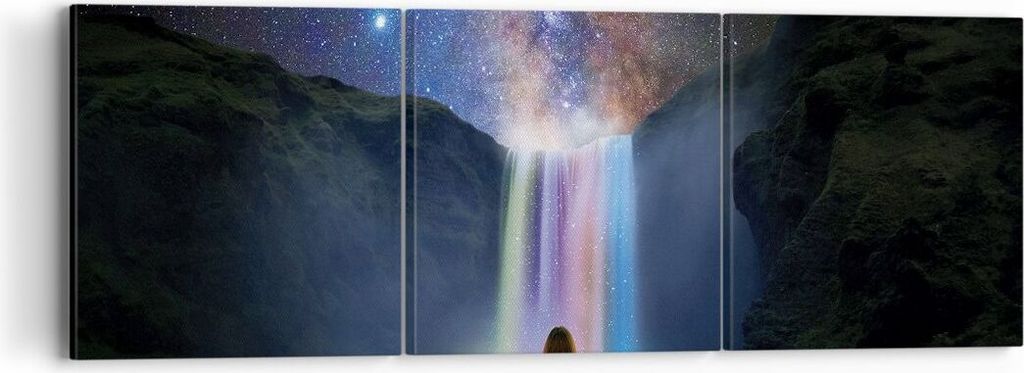 Bild auf Leinwand - Leinwandbild - 3 Teile - Wasserfall die Sterne Meditation - 90x30cm - Wand Bild - Wanddeko - Wandbilder - Leinwanddruck - Bilde...