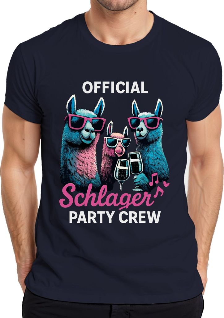 Schlager Party Crew Offiziell Alpaka Lama Prosecco Musik Fanclub Herren T-Shirt, Navy, XXL
