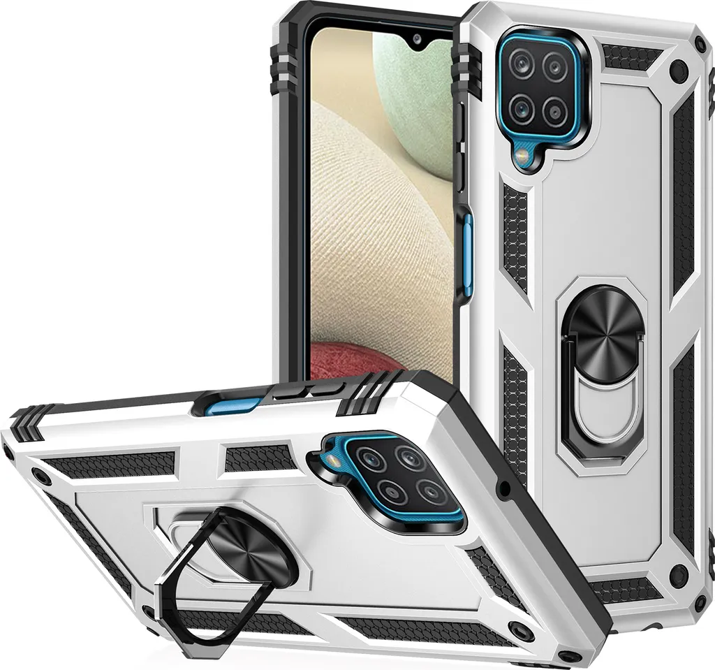 Cover Galaxy A12 5G Argento con Supporto Anello Magnetico Antishock