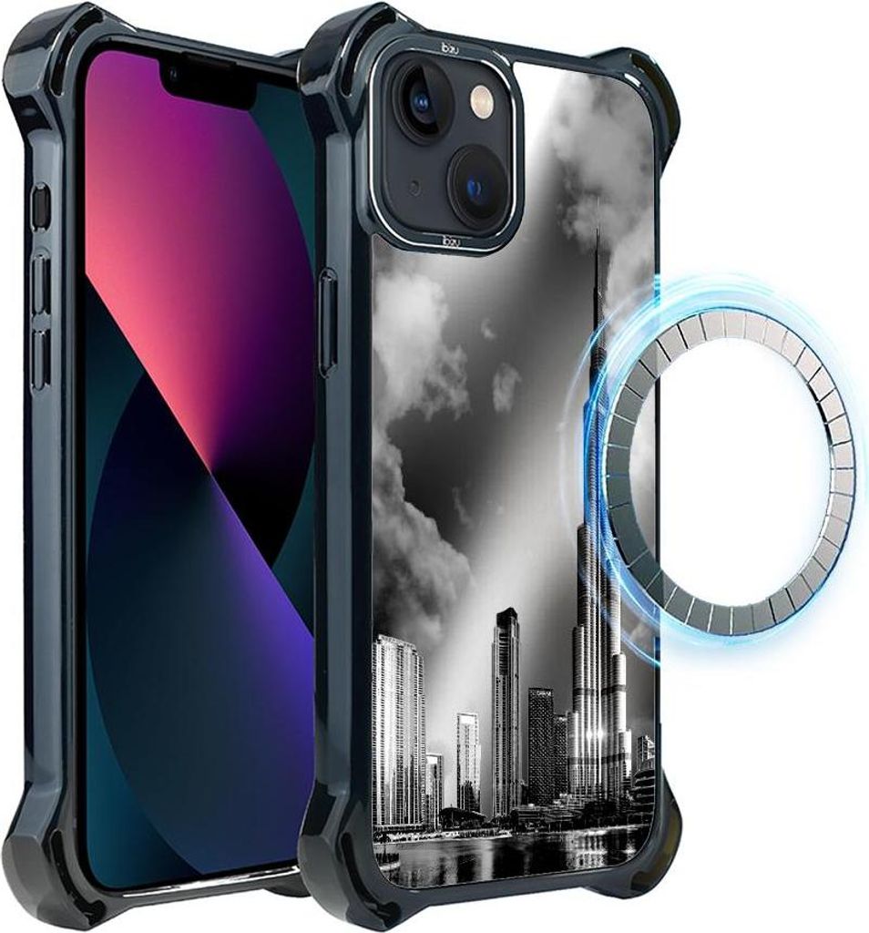 Schutzhülle für das iPhone 13, MagSafe-kompatibel, verstärkte Ecken, schwarz, Burj Khalifa