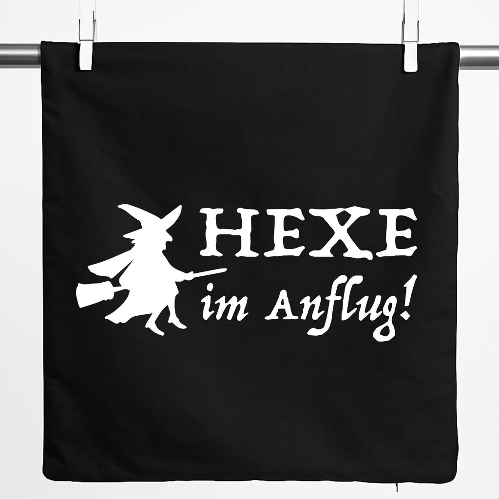 Huuraa Kissenbezug Hexe im Anflug 40x40cm Black Baumwolle Dekokissenbezug Geschenkidee