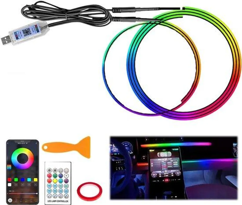 Kit Éclairage Intérieur LED Voiture RVB 2-en-1 Ruban Lumineux App