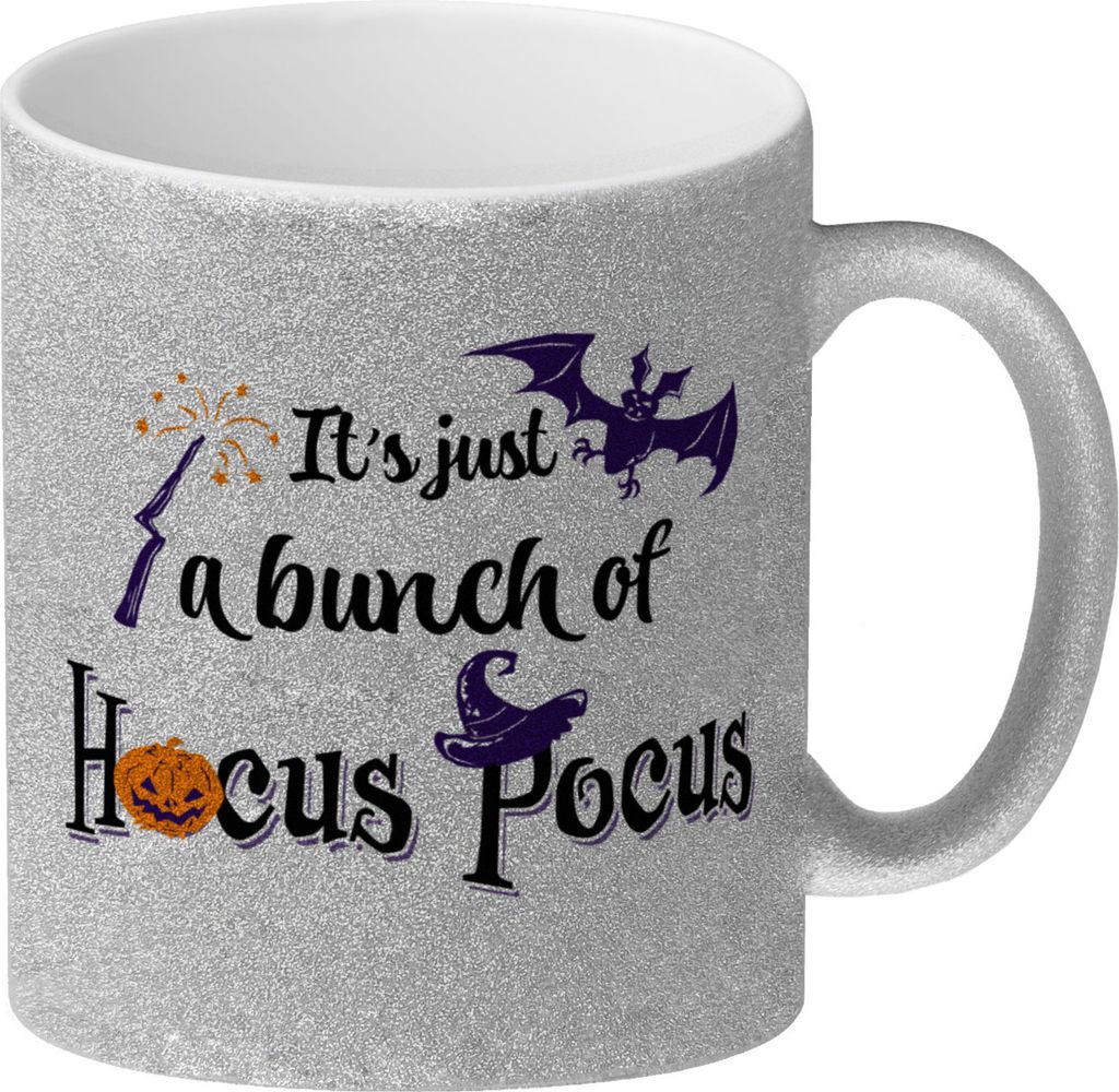 Glitzer-Kaffeebecher mit Halloween Motiv und Spruch - It's just a bunch of