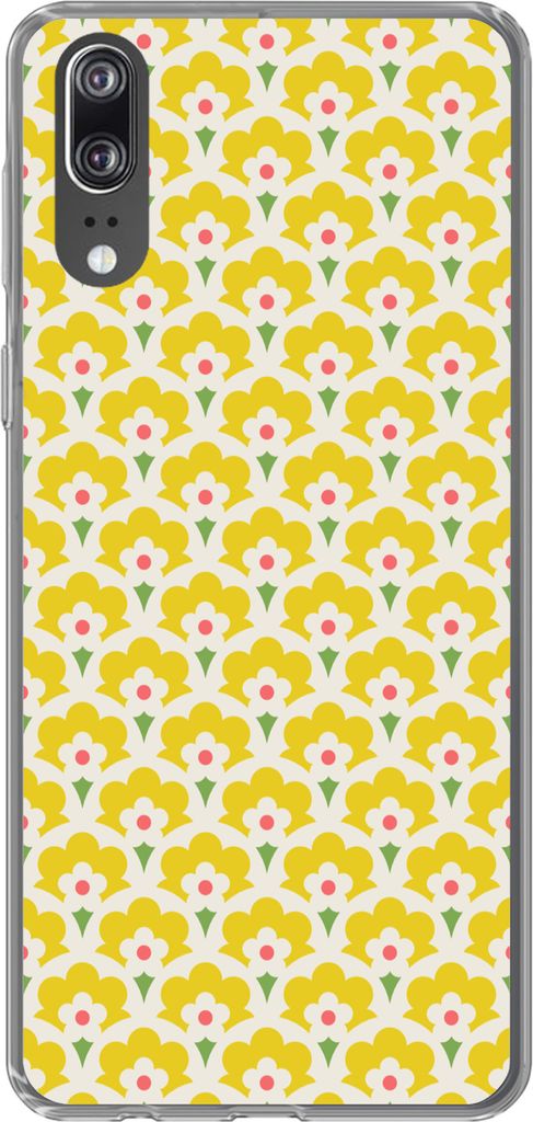 MuchoWow Handyhülle Schutzhülle Hülle für Telefoonhoesje Huawei P20 Design - Retro - Siebziger Jahre - Gelb Silikon Softcase Handy Hülle - H...