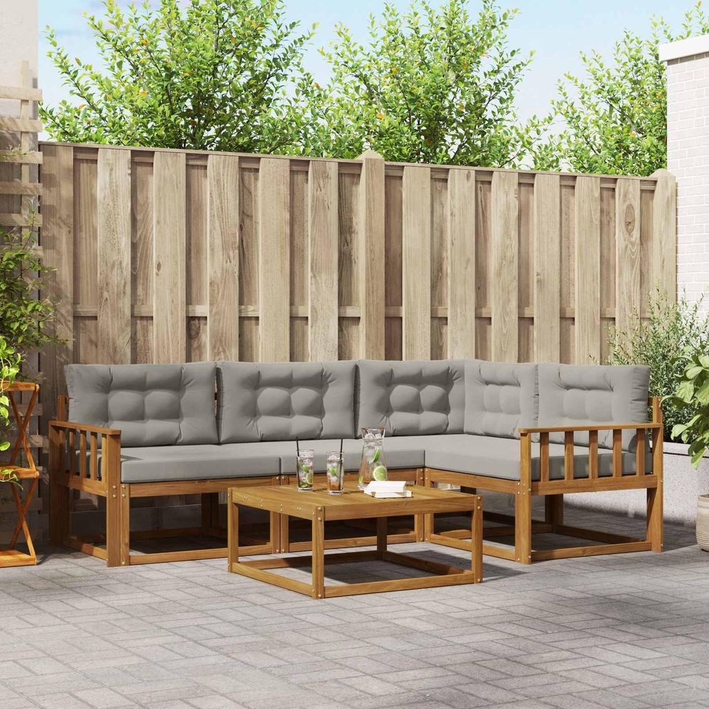 Outdoor-Sofagarnitur mit Kissen (5 pcs)- CLORIS - Natürlich und Hellgrau - Gartensofas C69