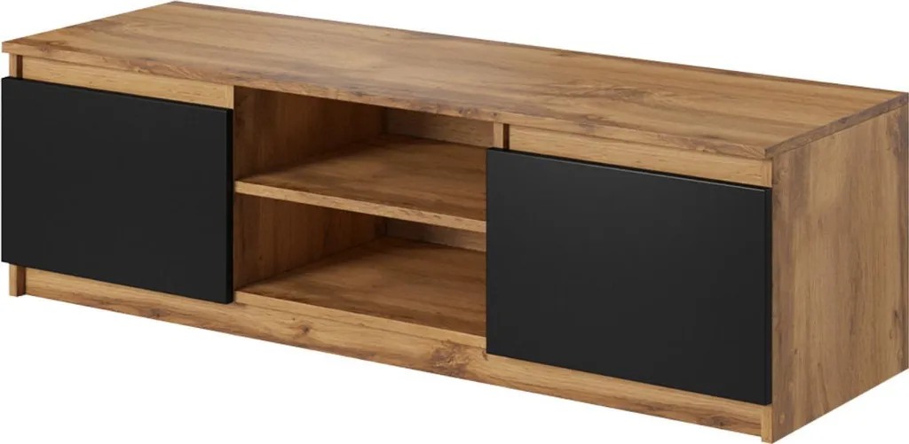 Meuble TV 120 cm Finition Bois et Noir - 2 Portes et Niches Best Mobilier