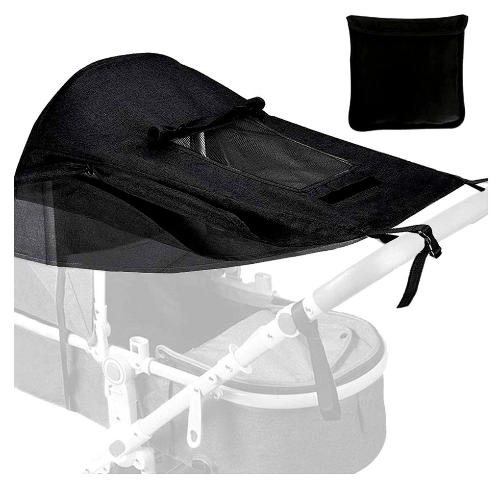 Universal Sonnensegel für Kinderwagen mit UV-Schutz 50+ und wasserdicht, verstellbarer Sonnenschutz für Kinderwagen und Buggy (Schwarz)