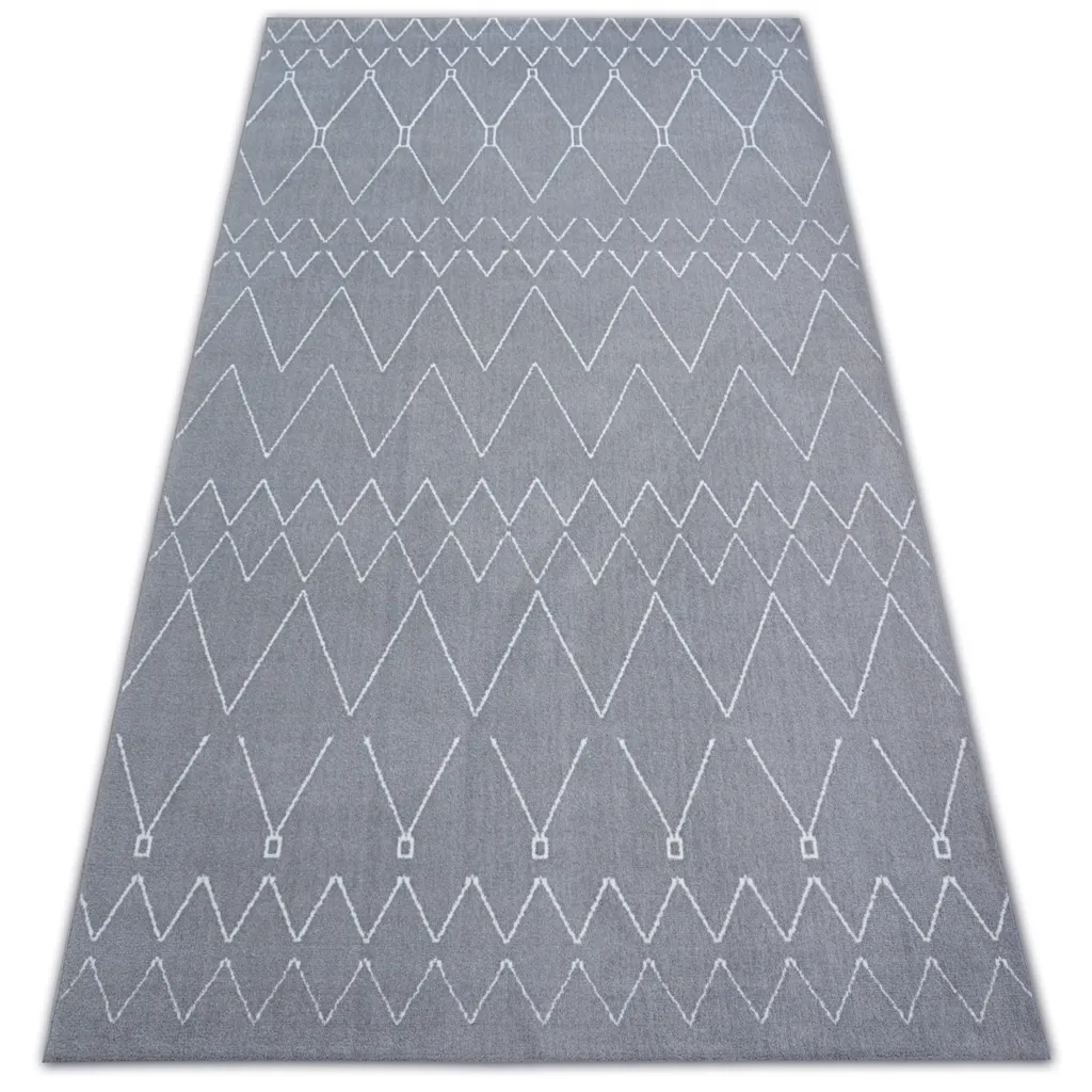 Tapis Microfibre Doux Motif Ethnique Argent et Blanc 80x150 SENSE