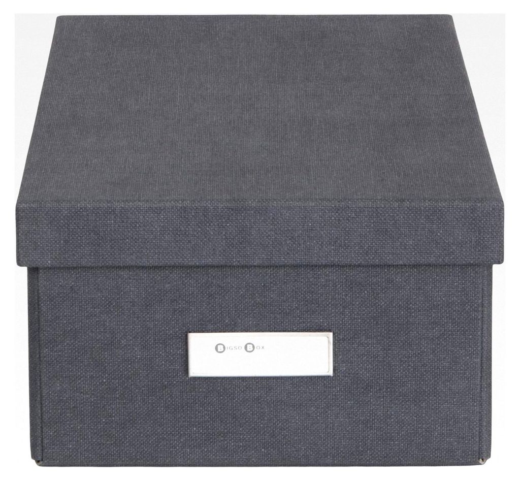 Kleine Aufbewahrungsbox mit Deckel – stabiler Organizer aus Faserplatte und Papier in Leinenoptik – praktische Faltbox mit Etikettenrahmen für...