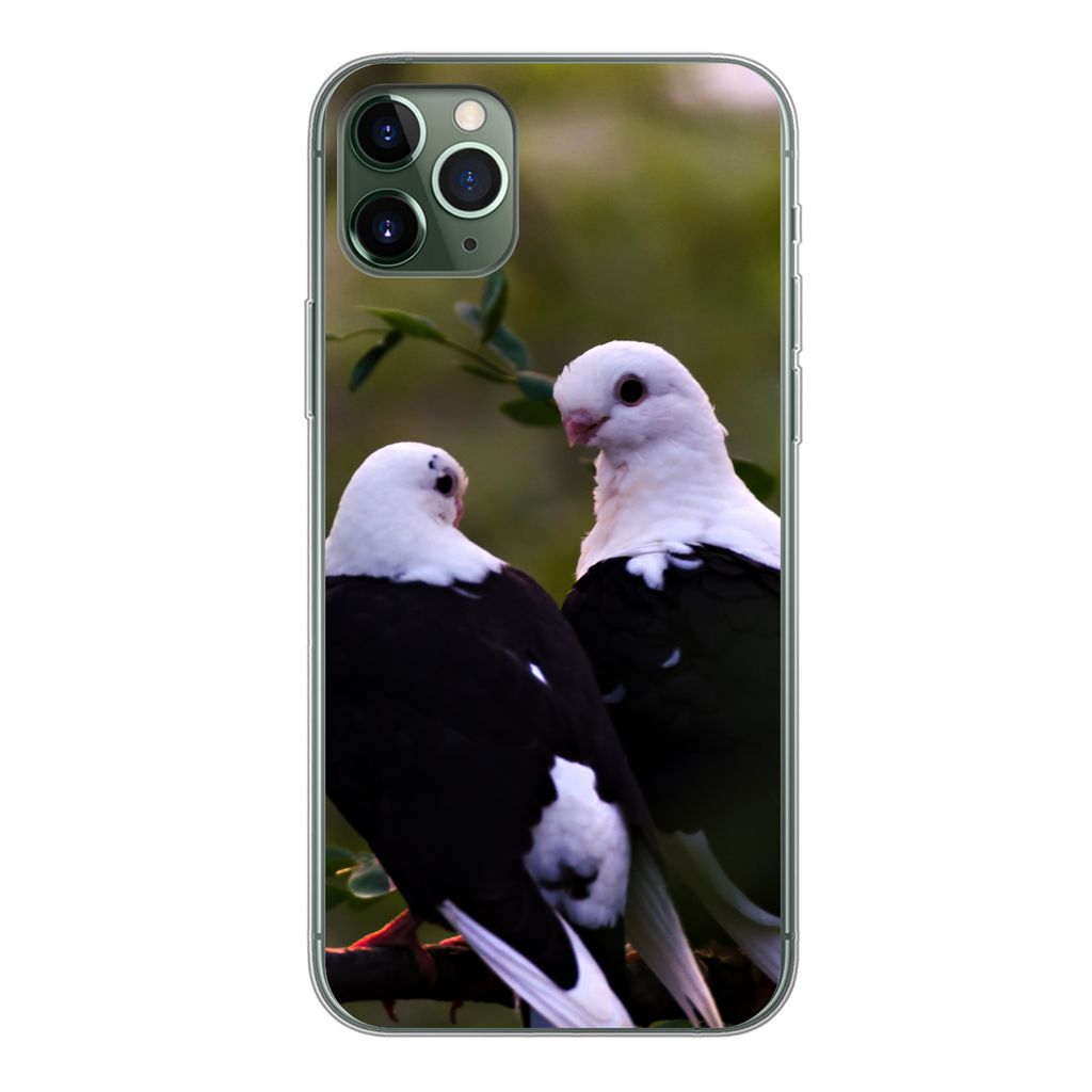 MuchoWow Handyhülle Schutzhülle Hülle für iPhone 11 Pro Max Vögel - Zweig - Blätter Silikon Softcase Handy Hülle - Schutz