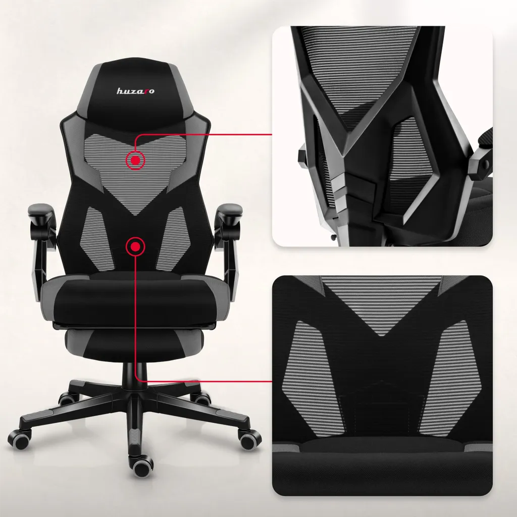 Huzaro Combat 3.1 Gris Chaise de jeu avec repose-pieds escamotable