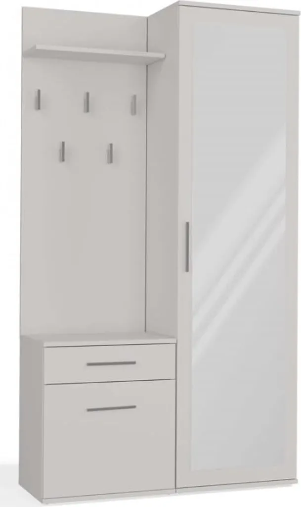 Vestiaire d'entrée blanc avec miroir - Meuble de rangement complet