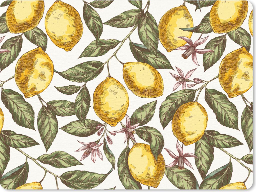 MuchoWow Mauspad Mousepad Muster - Blumen - Zitrusfrüchte 23x19 cm - Mousepads - Maus Mat - Pad - Mausunterlage - Schreibtischunterlage - Mauspad