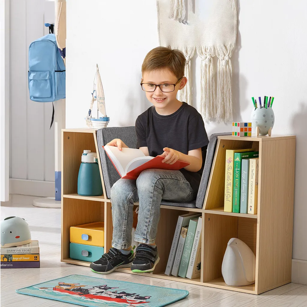 Meuble de Rangement Enfant avec 6 Compartiments et 3 Coussins de Banc