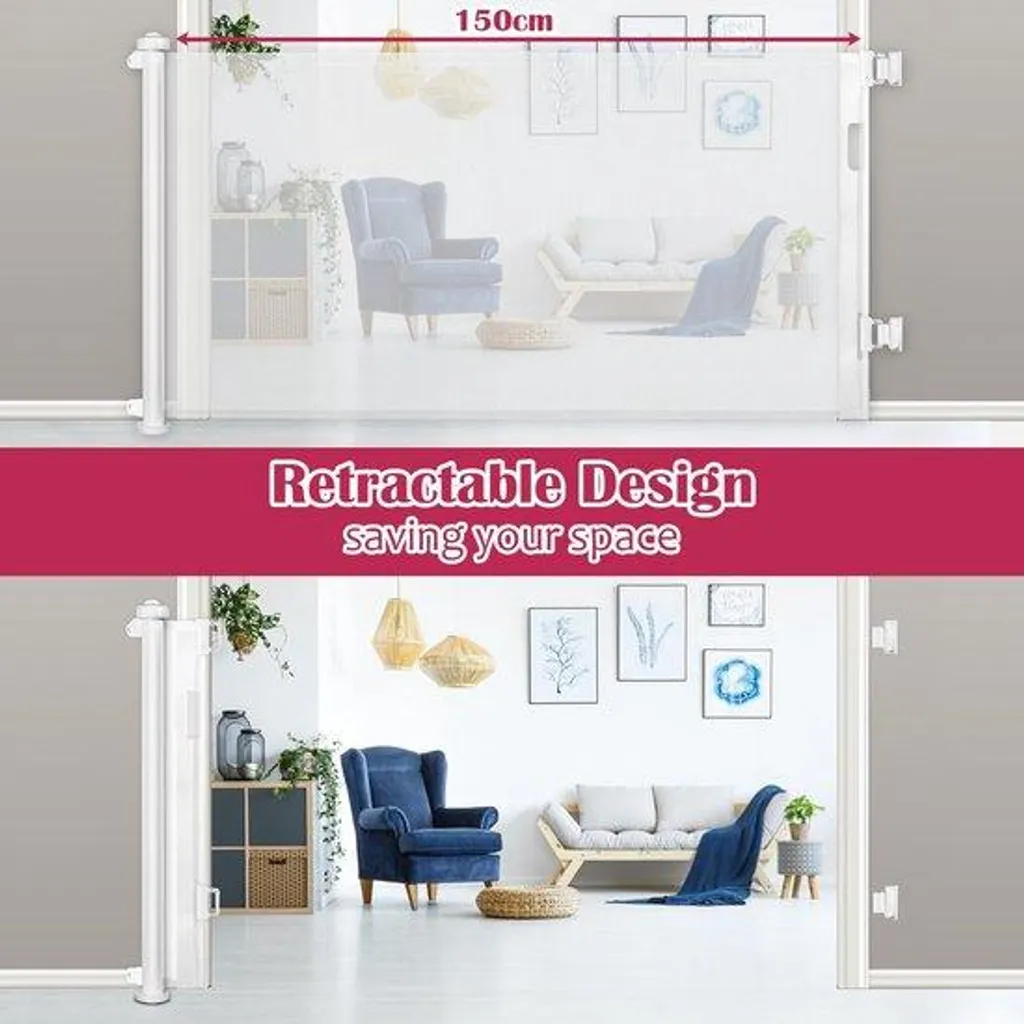 Barrière sécurité enfant rétractable blanche 150 cm anti-chute