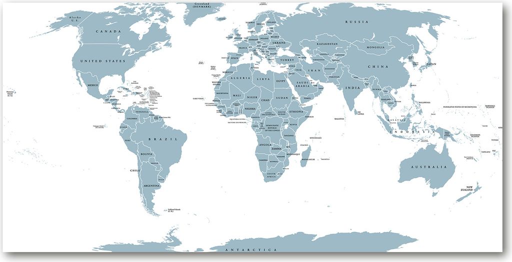 Tulup Leinwandbild - 140x70 cm - Wandkunst - Drucke auf Leinwand - Leinwanddruck - Landkarten & Flaggen - Grau - Politische Karte