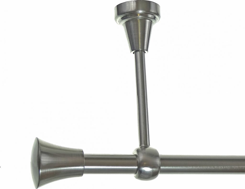 Gardinenstange Set Edelstahl Look Metall Ø 16mm zur Deckenträger 1-lauf Knauf, Länge wählbar H14 E19