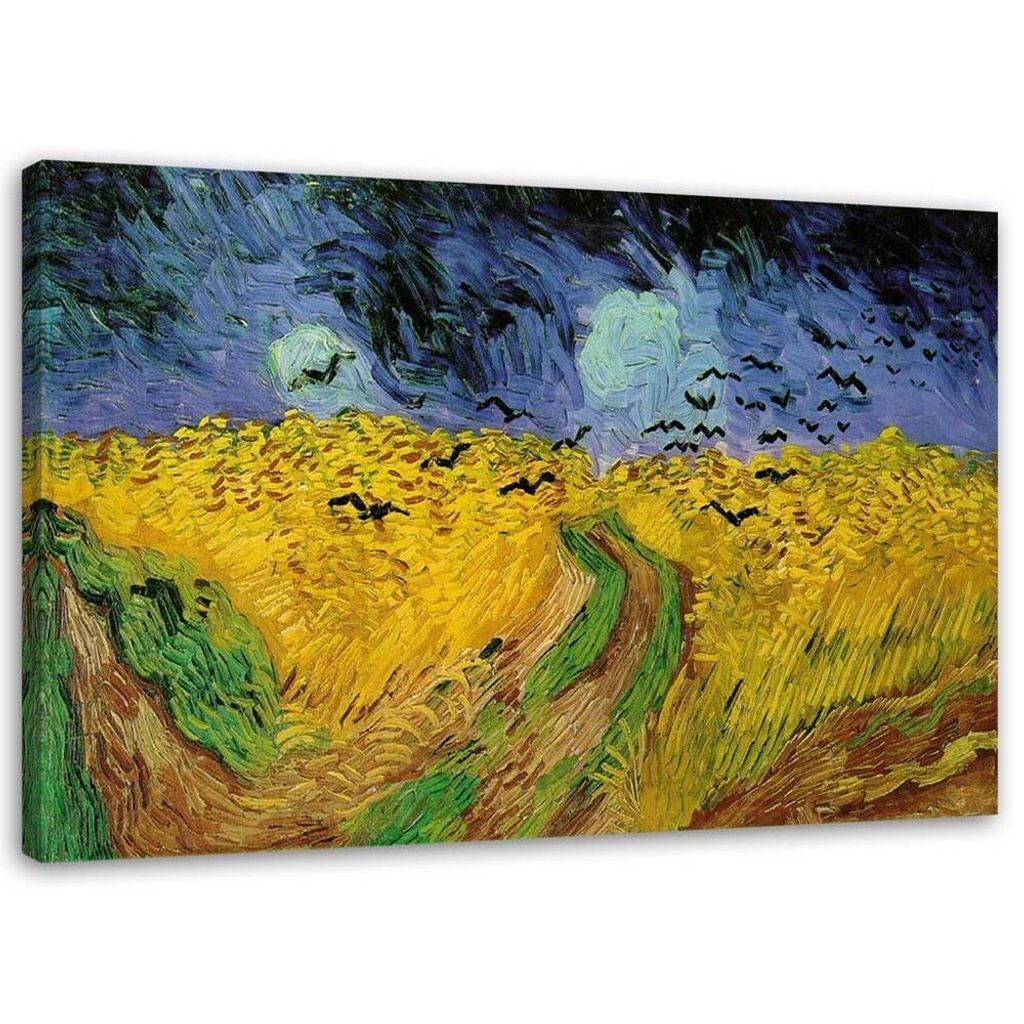 Leinwandbild weizenfeld mit raben - v. van gogh reproduktion 60x40 cm Feeby gelb wandbild bereit zum aufhängen