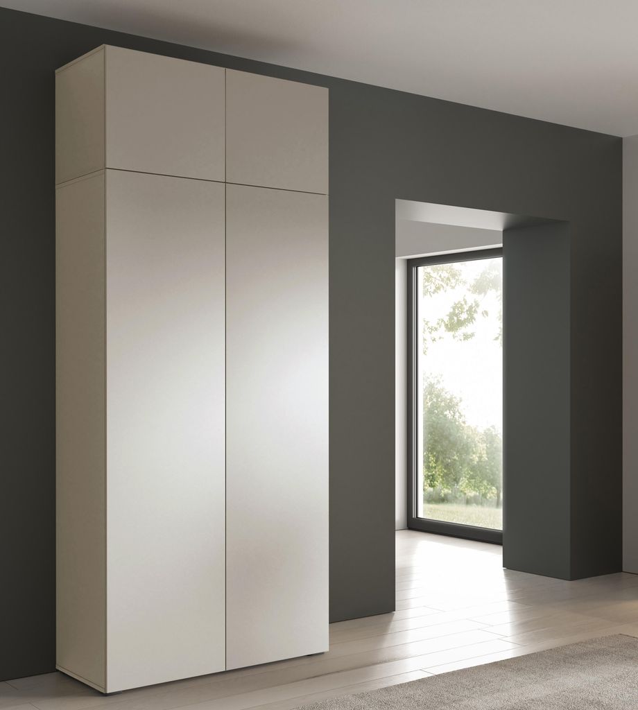 DESIGN MÖBEL Kleiderschrank OLEK 100 cm mit Aufsatz | 4-türig | Push-to-Open | 245 cm Höhe | moderner Garderobenschrank | 3 Farben