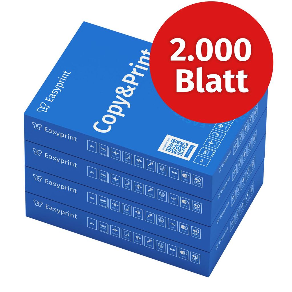 Easyprint Druckerpapier Kopierpapier 2000 Blatt 4 x 500 A4 Produktbild 
