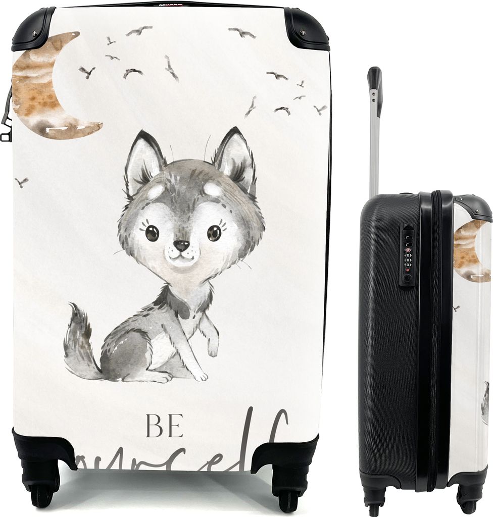 MuchoWow MuchoWow Koffer Handgepäck Trolley Rollkoffer Kleine Reisekoffer mit 4 Rollen - Sprichwörter - Wolf - Sei du selbst - Kinder - Junge...