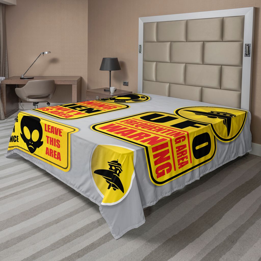 ABAKUHAUS Weltraum Bettlaken, Warnung Alien Ufo Zeichen Gesicht der Marsmensch Kreatur Gefahr Horror Theme Print, weiches bequemes oberes Bettlaken...