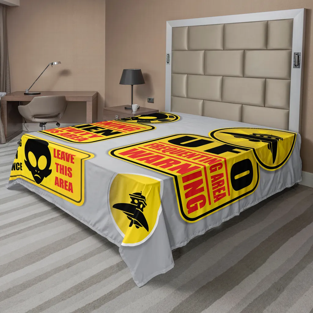 ABAKUHAUS Drap de Lit Space Alien UFO Noir et Jaune - 260 x 228 cm