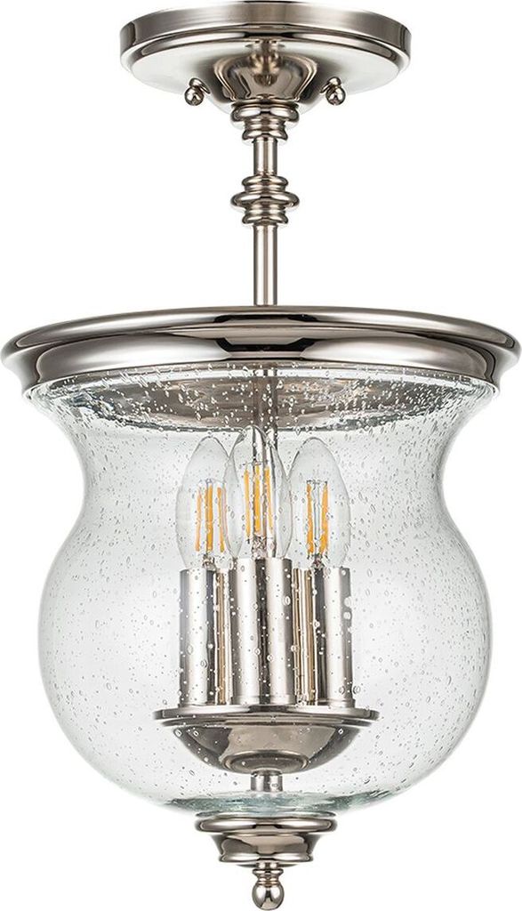 Deckenlampe Metall Glas rund Ø 25,4 cm Nickel poliert E14 3-flammig Rustikal Deckenleuchte