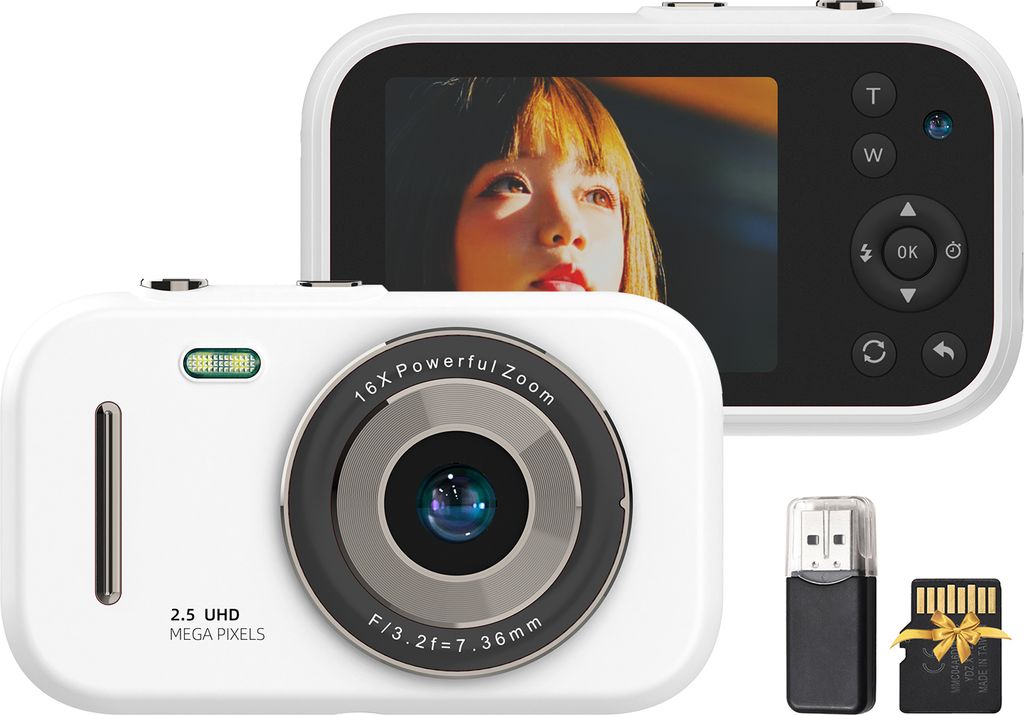 1080P-Digitalkamera, tragbare digitale Videokamera, 48 MP, Doppelobjektiv, 2,8 Zoll IPS-Bildschirm, Spiele spielen, Musik hoeren, eingebauter Akku ...
