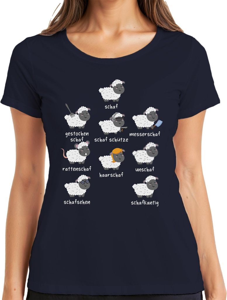 Lustige Schaf Sprüche Wortspiele Schäfchen Tierhumor Bauernhof Damen T-Shirt, Navy, M