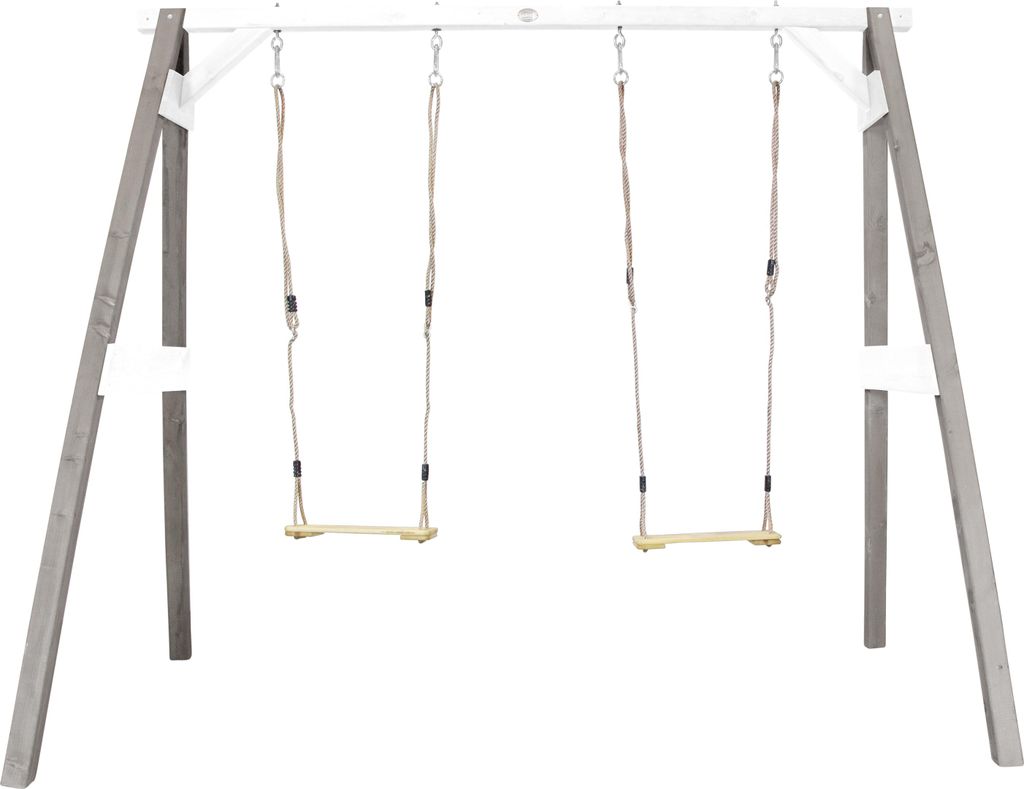 AXI Doppelschaukel in Grau / Weiß aus Holz | Schaukel mit Gestell für 2 Kinder| Schaukelgestell für den Garten