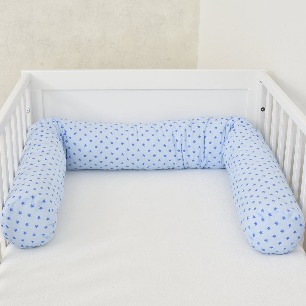 Baby-Delux Bettschlange 180cm Nestchenschlange für Baby Bettumrandung Babybettschlange Baumwolle Magic Stars Blau