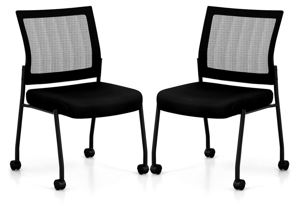 2er Set Konferenzstühle, stapelbare Besucherstühle mit Rollen, Netzrücken und gepolsterter Sitzfläche, armlose Stapelstühle für Büro und Kon...