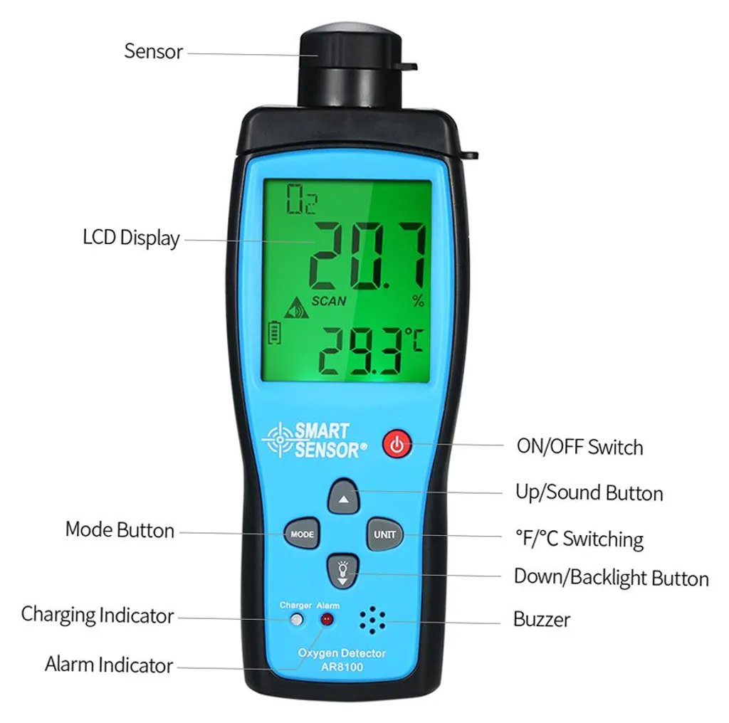 Détecteur d'oxygène SMART SENSOR AT8100 pour mesure auto portable - 6