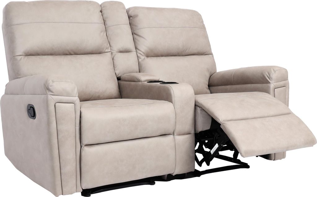 2er Kinosessel HWC-K17, Relaxsessel Fernsehsessel Sofa, Nosagfederung Getränkehalter Fach Stoff/Textil hellgrau