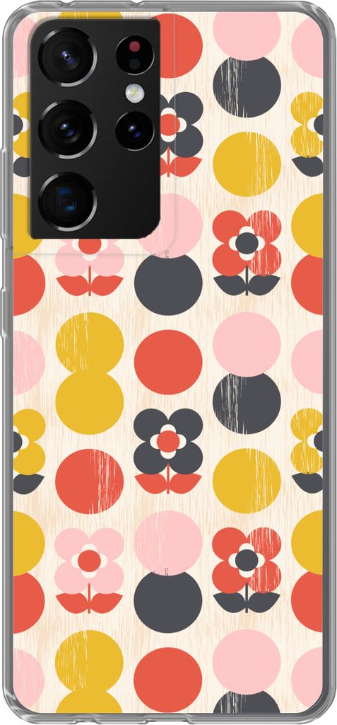 MuchoWow Handyhülle Schutzhülle Hülle für Telefoonhoesje Samsung Galaxy S21 Ultra Retro - Design - Blumen - Pastell Silikon Softcase Handy H...