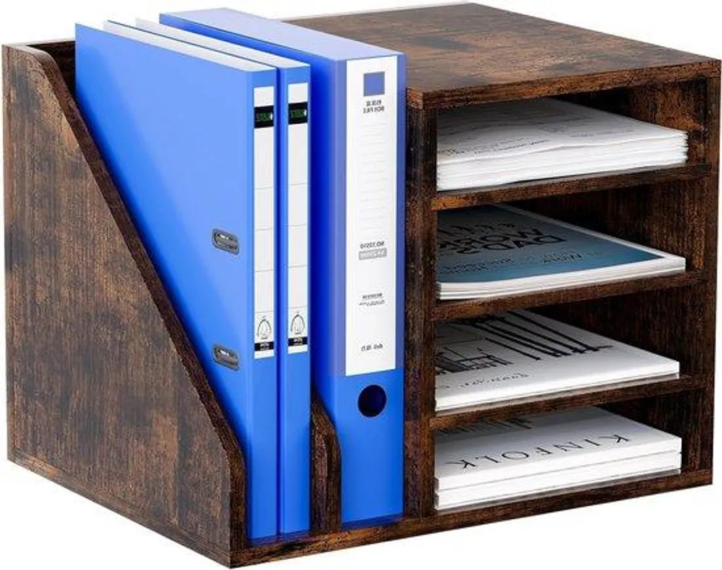 Étagère bois brun 4 tiroirs documents A4 - Organiseur de Bureau Robuste