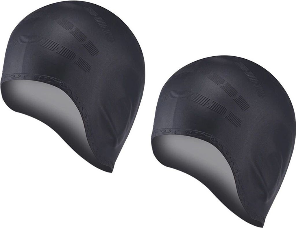 Produktbild von AMEO XXL Size Silikon-Badekappe – Extra Große Swim Cap Elastisch & Strapazierfähig – Wasserdichte, Komfortable Schwimmhaube – Big Size Badekappe, Schwarz