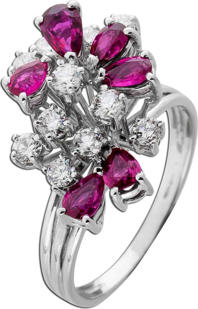 Diamant Ring Weißgold 750 18K pinke Rubine Antikschmuck 18