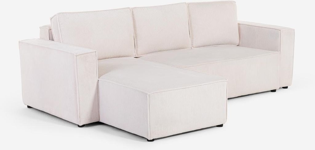 Ecksofa mit Halbinsel und ausziehbarem Bett in Rippenstoff Leka - Weiß