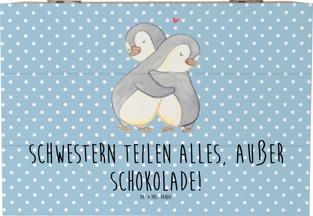 Mr. & Mrs. Panda Kiste Schwestern Liebe 22 x 15 cm - Blau Pastell - Geschenk, Humor, einzigartige Designs, Holzkiste mit Deckel, Schokolade, schatz...
