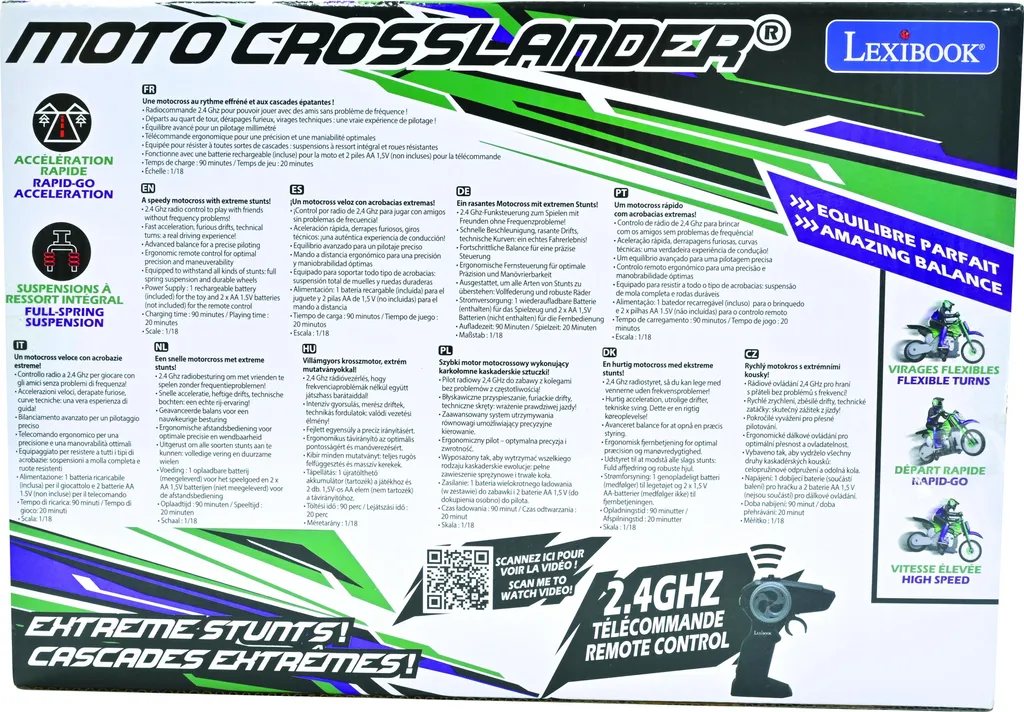 Moto Télécommandée Crosslander Cascade Extrême avec Lumières LED Flashy