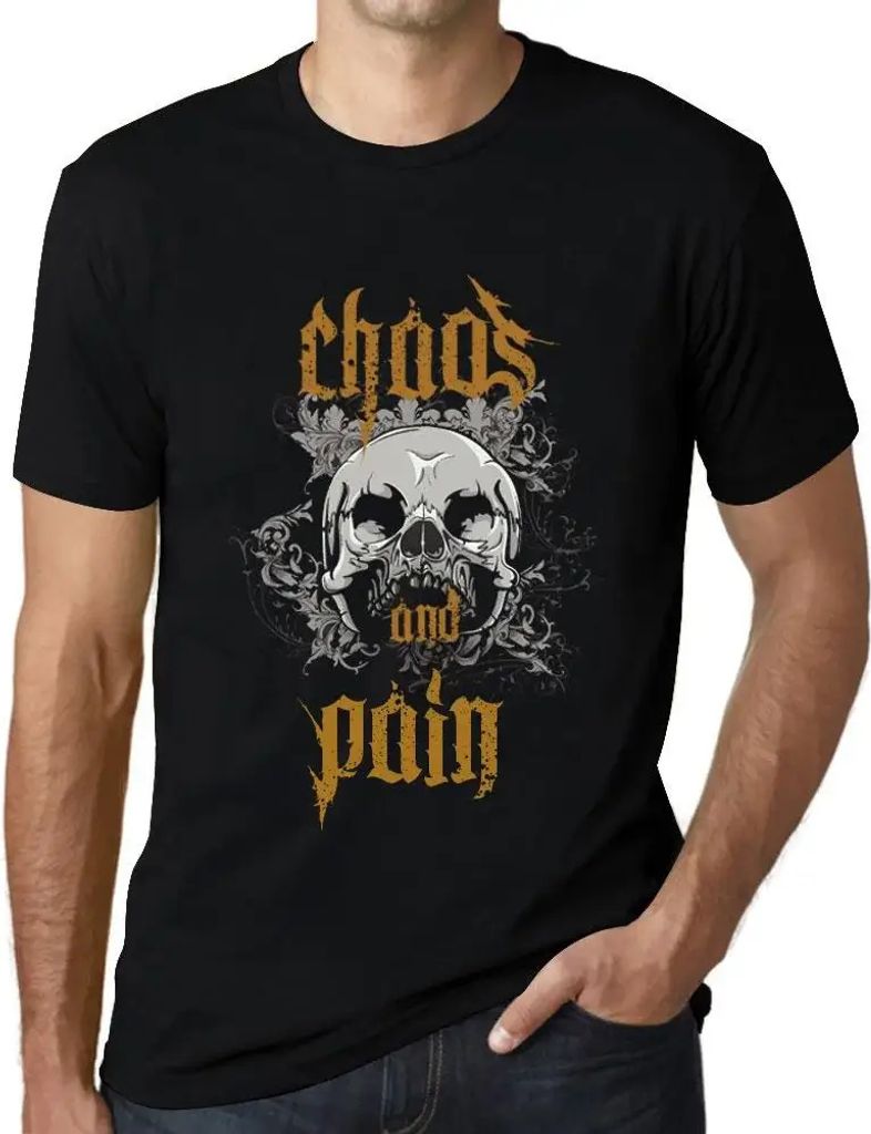 Herren Grafik T-Shirt Chaos und Schmerz – Chaos & Pain – Öko-Verantwortlich Vintage Jahrgang Kurzarm Lustige Druck Geburtstag Geschenk Mann