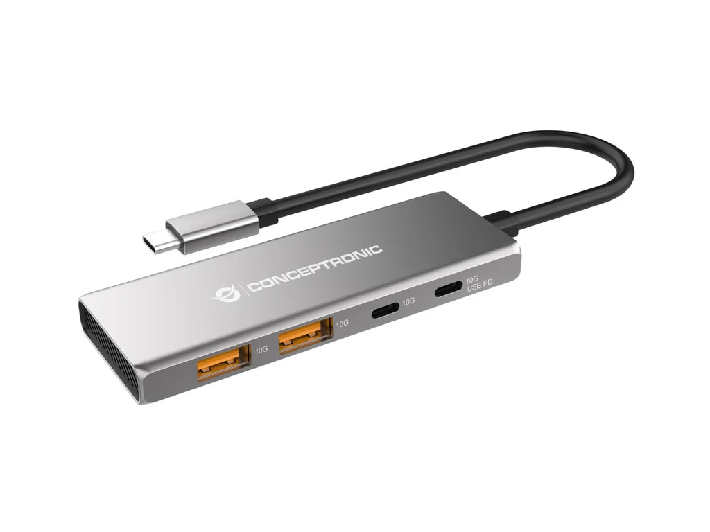 Conceptronic HUBBIES15G Station d'accueil USB-C 4 ports 100W PD Gris
